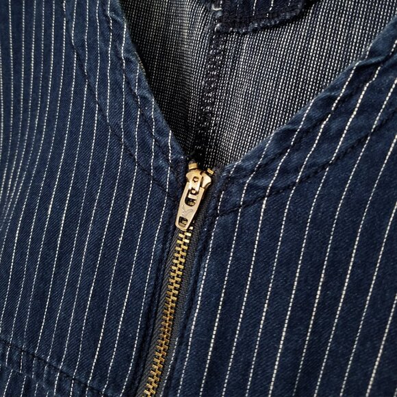 AMERICAN EAGLE Railroad Pin Striped Romper Shortall M Chambray Denim Dark Blue - Picture 11 of 13